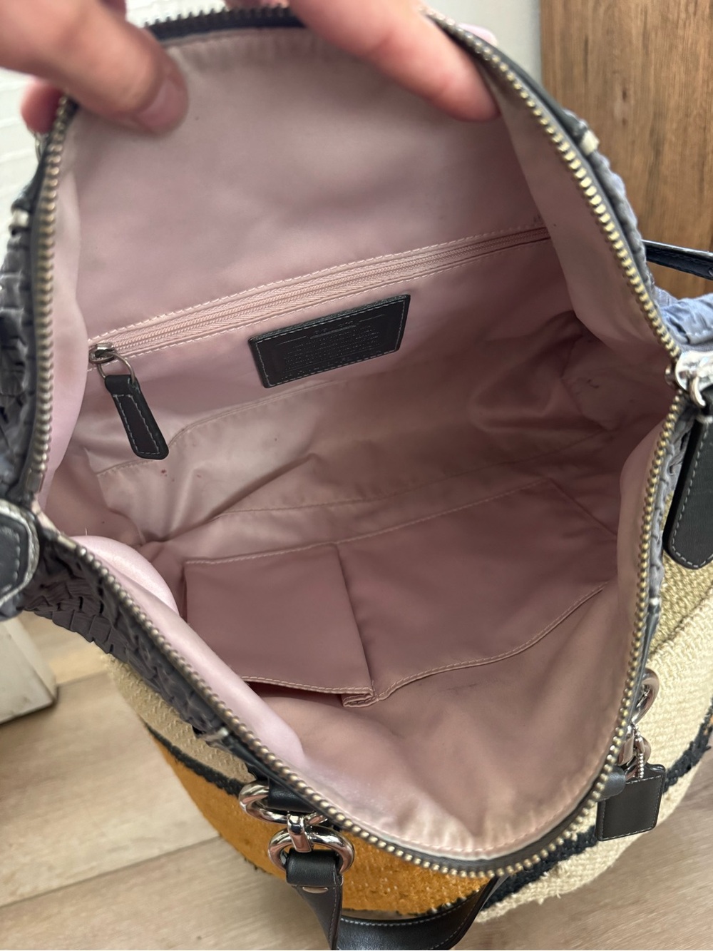 Coach Grey Quilted Nylon Satchel with Leather Trim - Picture 5 of 6